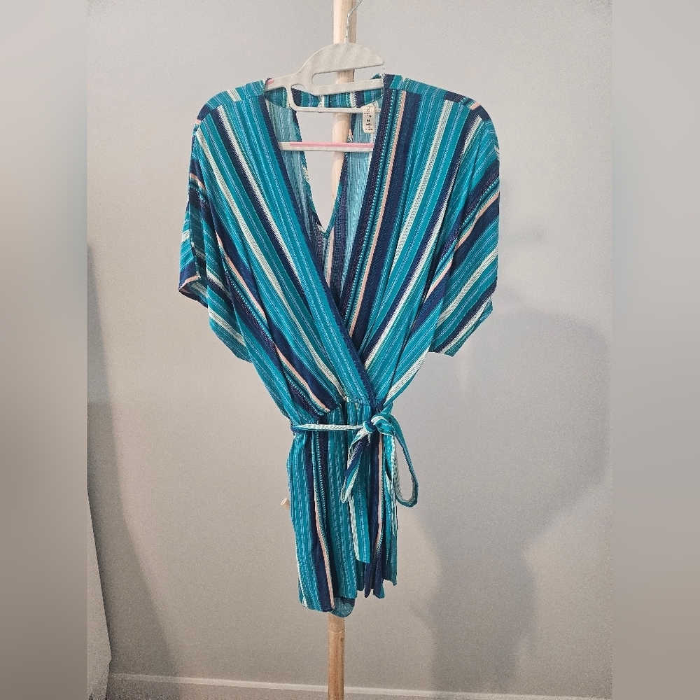 BeBop Teal and Navy Striped Romper